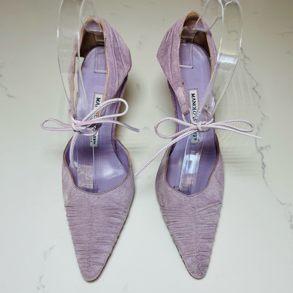 Manolo Blahnik | Ruched Suede Heel - Picture 2 of 10
